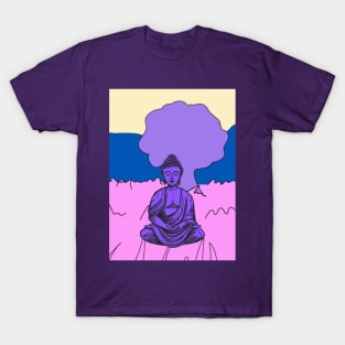 Vibrant Pink Purple and Blue Buddha Graphic T-Shirt